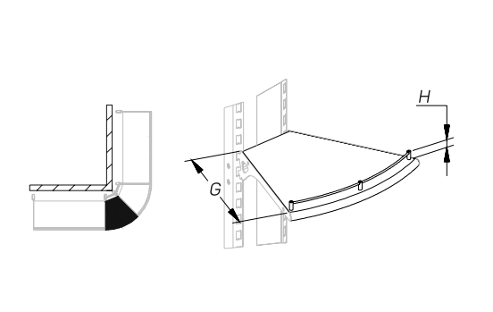Полка ДСП с полукруглым профилем угловая внешняя 45° (ограничитель H=20) STAHLER Наборы крепежа