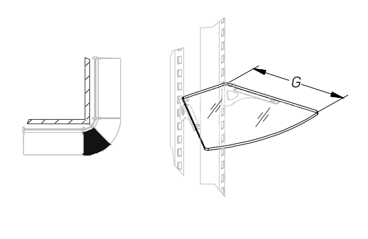 Полка стеклянная угловая внешняя 45° STAHLER Перфопанели и держатели