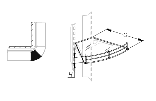 Полка стеклянная угловая внешняя 45° (ограничитель H=50) STAHLER Перфопанели и держатели