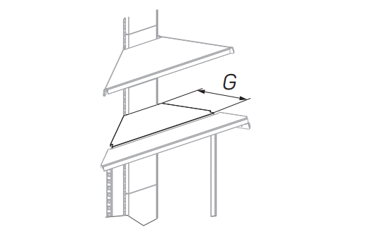 Полка угловая внешняя усиленного стеллажа G=350 STAHLER Мебель для бани и сауны