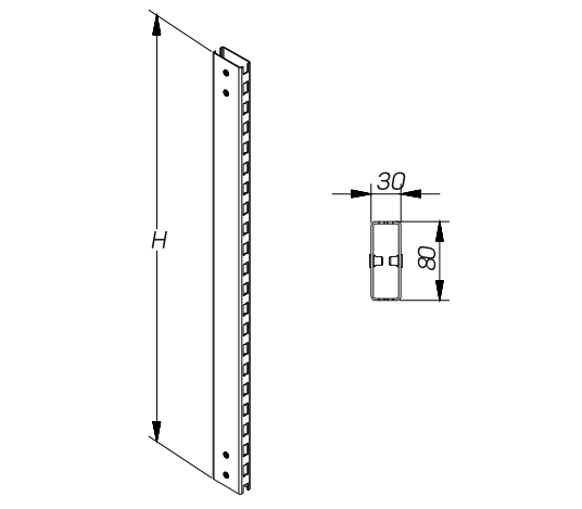 Стойка с двухсторонней перфорацией 30×80 для траверс STAHLER Перфопанели и держатели