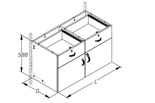 Тумба с двумя ящиками и распашными дверцами (высокая) STAHLER Мебель лабораторная